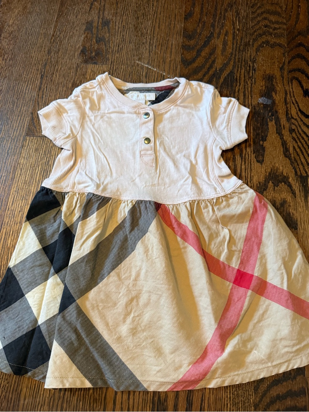 Burberry Light Pink Button-Front Cardigan with Plaid Trim